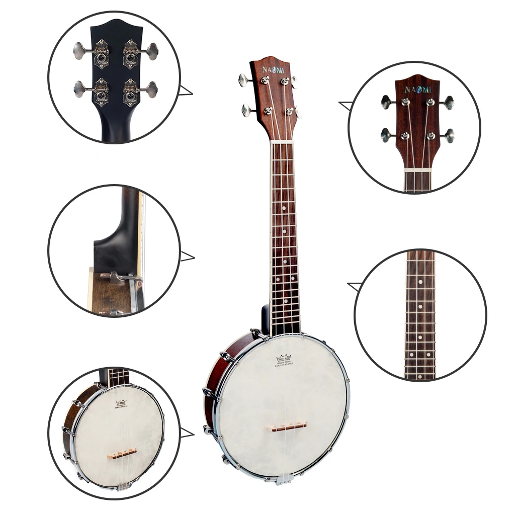 24 дюйма концерт банджо Banjolele миниатюрная гитара укулеле-4-String Винтаж-покрытием с сумкой ключ, дюймовый стандарт