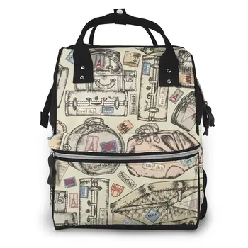 

Vintage Suitcases Illustration Diaper Bag Mummy Maternity Baby Bags Travel Baby Nappy Changing Backpack Women Stroller Organizer