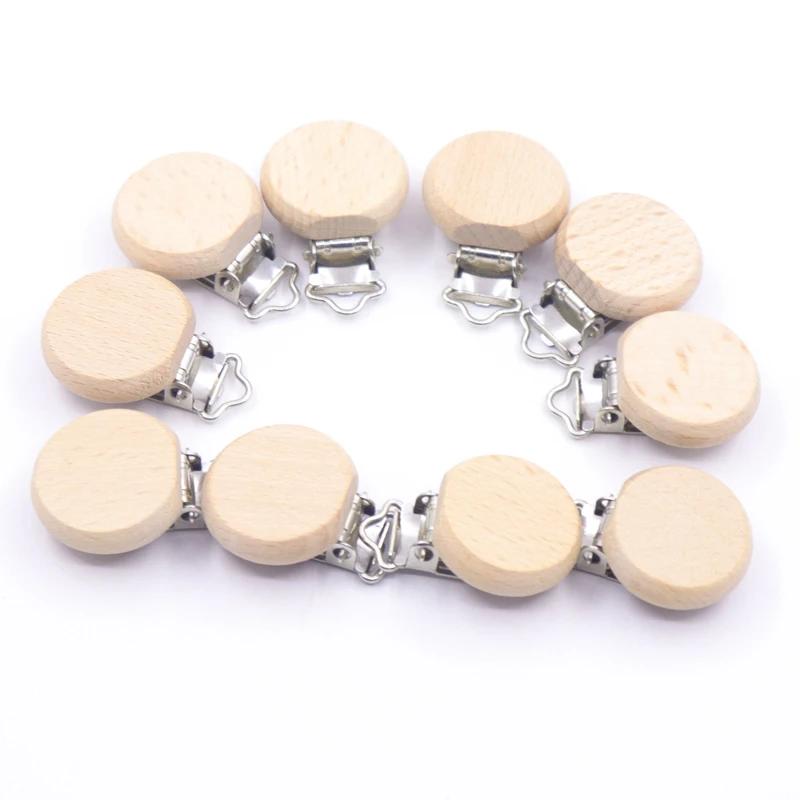 Wooden Baby Pacifier Holder Metal Clip Beech Baby Pacifier Clips Chain Accessories BPA Free Wooden Teether Chilren Goods Toy 5pc