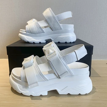 

Women Platform Sandals White Designers Chunky Block Heel Shoes Woman Fashion 6cm High Casual Sports Beach Gladiator Sandal 2020
