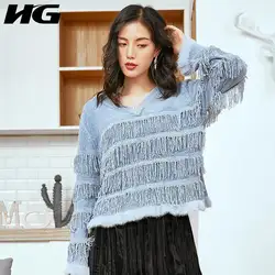 HG осень V шеи кисточкой женский свитер корейский стиль негабаритный свитер высококачественный элегантный пуловер женские зимние топы