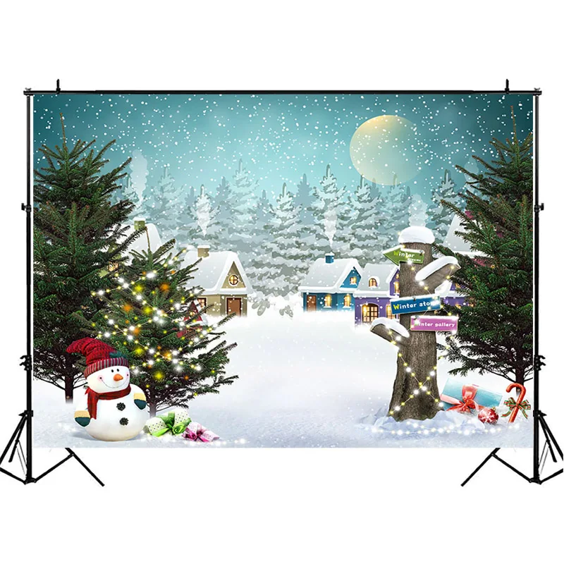 

NeoBack Christmas Snowman Backdrop Wooden House Snowflake Fairy Photo Background Jungle Christmas Tree Photography Backdrops