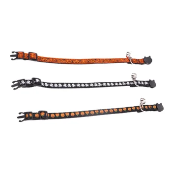 

3pcs Cat Collar With Bell Neck Strap Halloween Adjustable Cat Collar