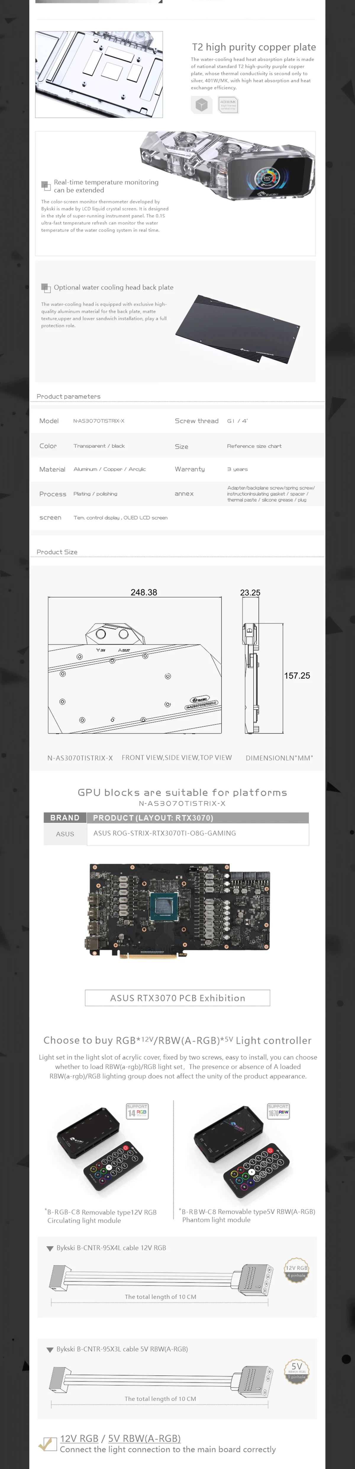 Bykski GPU Block For Asus ROG Strix RTX 3070 Ti Gaming O8G, Full Cover With Backplate GPU Water Cooling Cooler, N-AS3070TISTRIX-X  