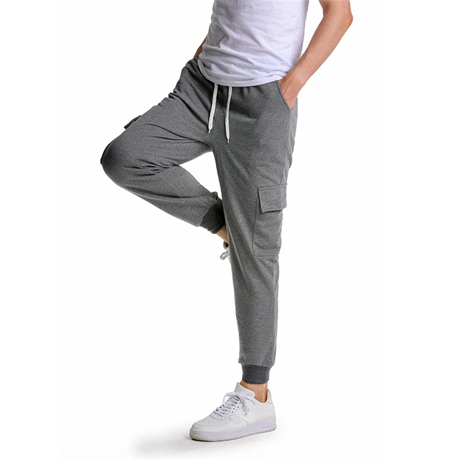 work casual pants FOJAGANTO Men's Casual Sports Sweatpants Multi-Pocket Four Seasons Jogging Pants Fashion Solid Color Sports Sweatpants Male casual work pants