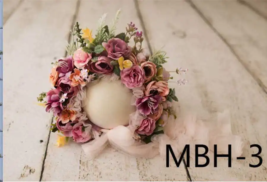 MBH-3 Детский цветочный Чепчик для фотосессии новорожденных, ручная работа, детский цветочный головной убор, Цветочный ободок на голову для фотосъемки,# P2440 - Цвет: MBH-3