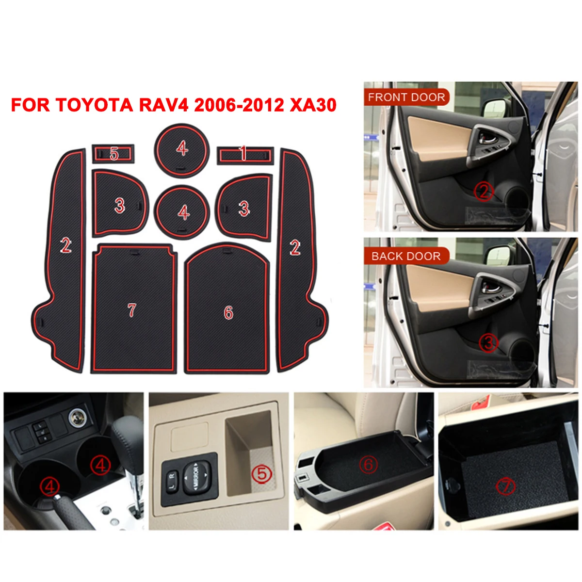 Skup Dla Toyota RAV4 2006 2012 xa30 antypoślizgowe maty do schowków mata gumowa podstawka akcesoria dla RAV 4 2006 2007 2008 2009 2010 2011 2012