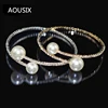 Elegant Crystal Imitation Pearl Open Bracelets for Women Gold Silver Plated Cuff Bangles necklace set Pulseras Mujer Jewelry 1