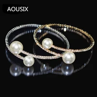 Elegant Crystal Imitation Pearl Open Bracelets for Women Gold Silver Plated Cuff Bangles necklace set Pulseras Mujer Jewelry 1
