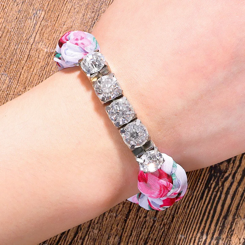 Cpop Rhinestone Polyester Fibre Zircon Bracelet Colorful Crystal Stone Creative Charm Bracelet Women Simple Jewelry Accessories