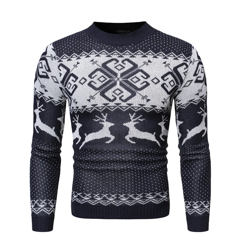 Брендовый Мужской Повседневный свитер с круглым вырезом и принтом оленя, осенне-зимний Рождественский пуловер, вязаный джемпер, свитер, облегающая мужская одежда