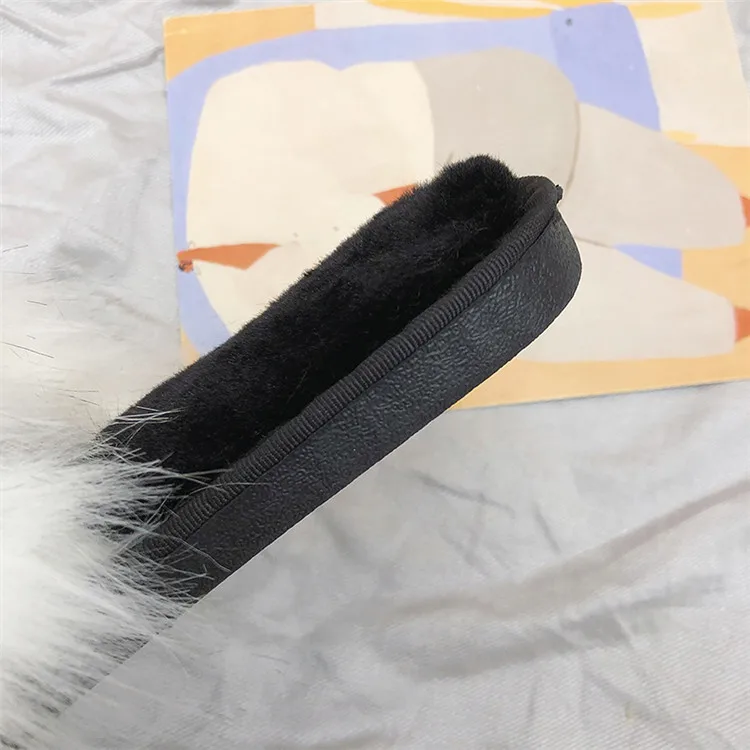 COOTELILI Winter Women Home Slippers with Faux Fur Fashion Warm Shoes Woman Slip on Flats Female Slides Black Christmas Gift