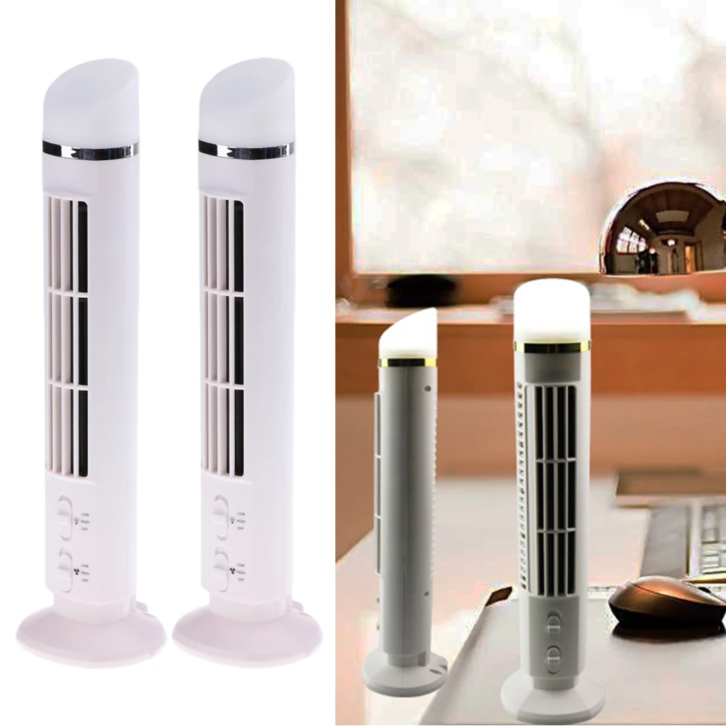 2x White USB Mini  Desk Fan With Led Light Cooling For Home Office