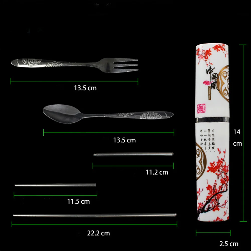 Набор из 3 предметов, школьные палочки для еды в китайском стиле, вилка для путешествий, столовые приборы, посуда для работы, еды, портативная ложка, кухонная посуда для пикника