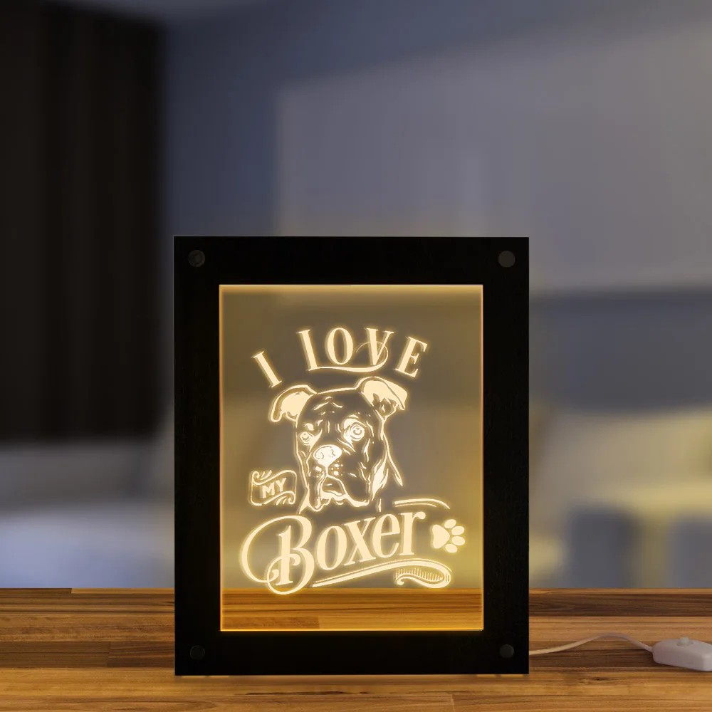 I Love My Boxer Dog светодиодный светильник рамка с лазерной гравировкой пользовательский текст деревянный светодиодный ночник Дисплей Deutscher Boxer декор комнаты