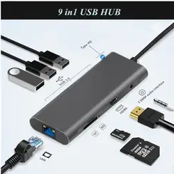 Концентратор type C USB 3,0 с HDMI RJ45 PD зарядка SD TF кардридер USB-C концентратор type-C Plitter для Macbook Pro Аксессуары для ноутбуков