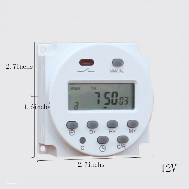 12V Цифровой программируемый таймер 220 в 12 В переменного тока, 7 дней, ЖК-дисплей, 1,6 дюйма, с UL реле внутри и функцией обратного отсчета времени - Цвет: 12V