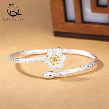 

New Fashion Jewelry Creative Flower 925 Sterling Silver Bracelets Personality Edition Featured Lotus Flower Bangles B40