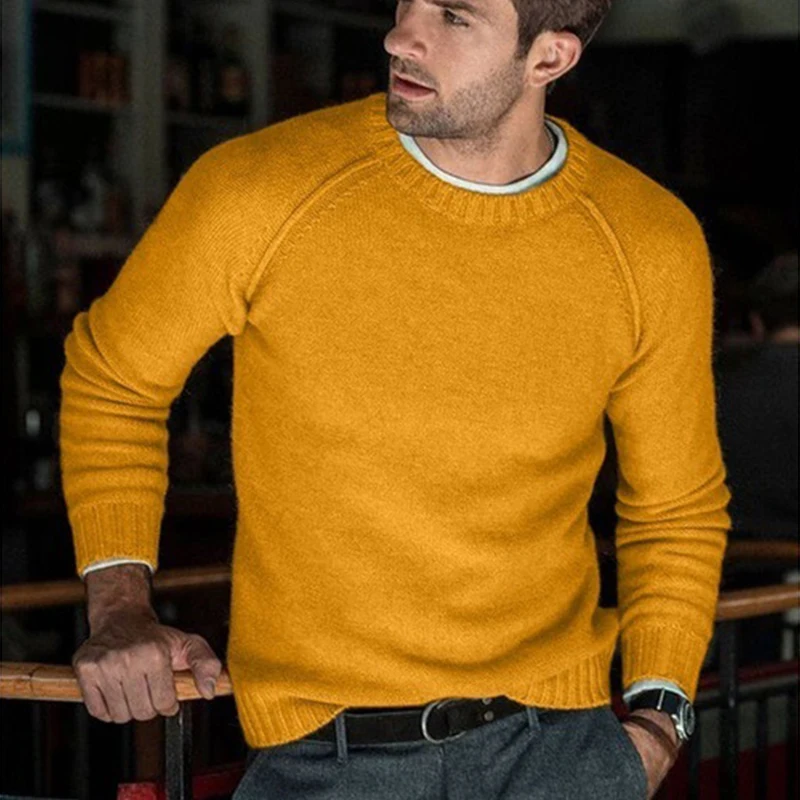 Мужской вязаный свитер в стиле кэжуал пуловеры Slim Fit однотонная мужская базовая одежда свитшоты осенне-зимние топы с круглым вырезом