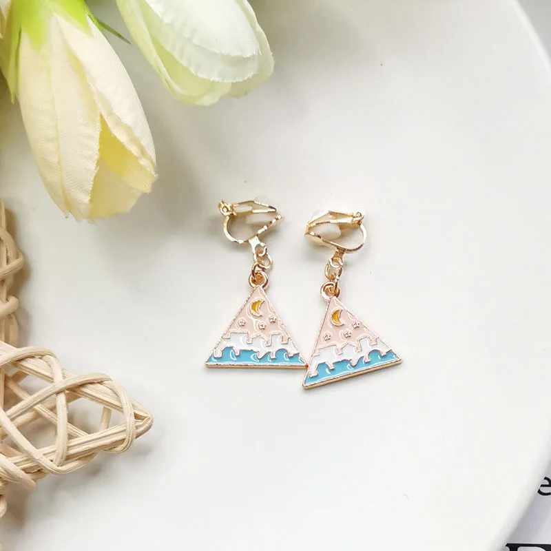 WENHQ Gold Color Cartoon Enamel Clip on Earrings Fashion Cute Small Flower Animal Cuff Earrings Ear Clip No Ear Hole ear clip earrings,clip earrings,ear clip,ear accessories