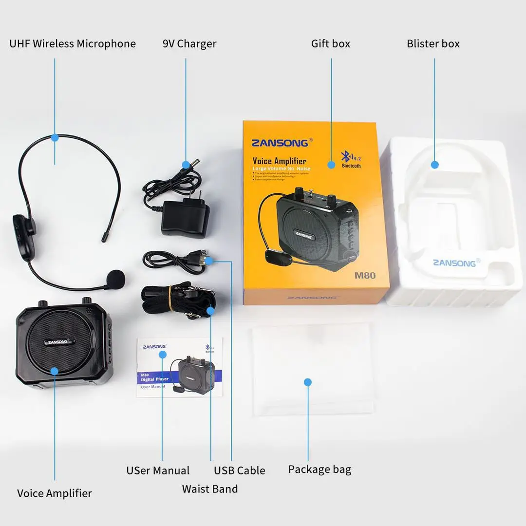 Портативный голосовой усилитель Bluetooth UHF беспроводной мегафон с микрофоном и