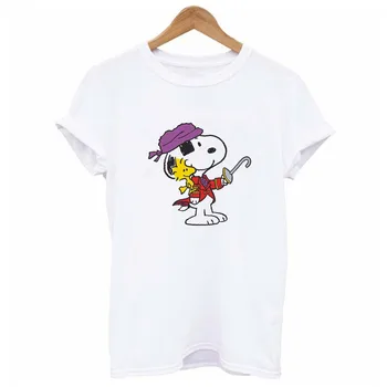 

Cartoon Harajuku Cute Snoopy Summer Men and Women t-shirt 2019 New White T-Shirt