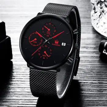 

SHAARMS Mesh Band Men Sport Watch Luxury Stainless Steel Male Quartz Wristwatch Fashion Automatic Date Watches Relogio Masculino