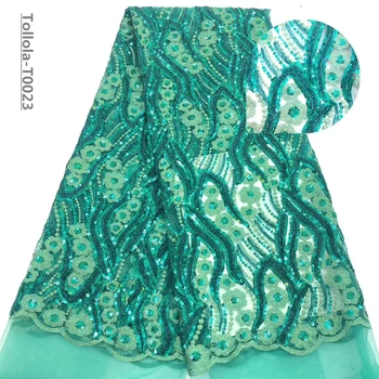 

Nigerian Lace Latest African Lace 2019 Bridal Lace Fabric Teal color African High Quality Sequins Lace Fabric 5Yards/Lot
