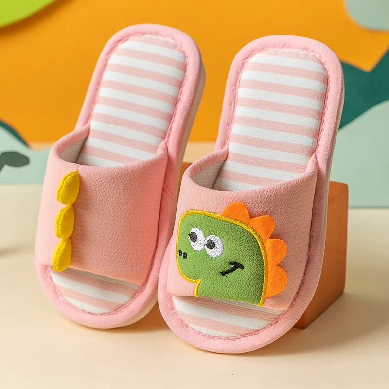 children's sandals near me Spring Autumn Children's Slippers Soft Flax Anti-Slip Indoor Home Shoes Kids Dinosaur For Boys Girls All Season Cotton Slippers best children's shoes Children's Shoes