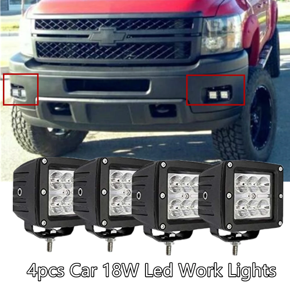 Светодиодные противотуманные фары 3x3 18 Вт 4 шт. подходят для Chevy Silverado 1500 2500 3500 07 13