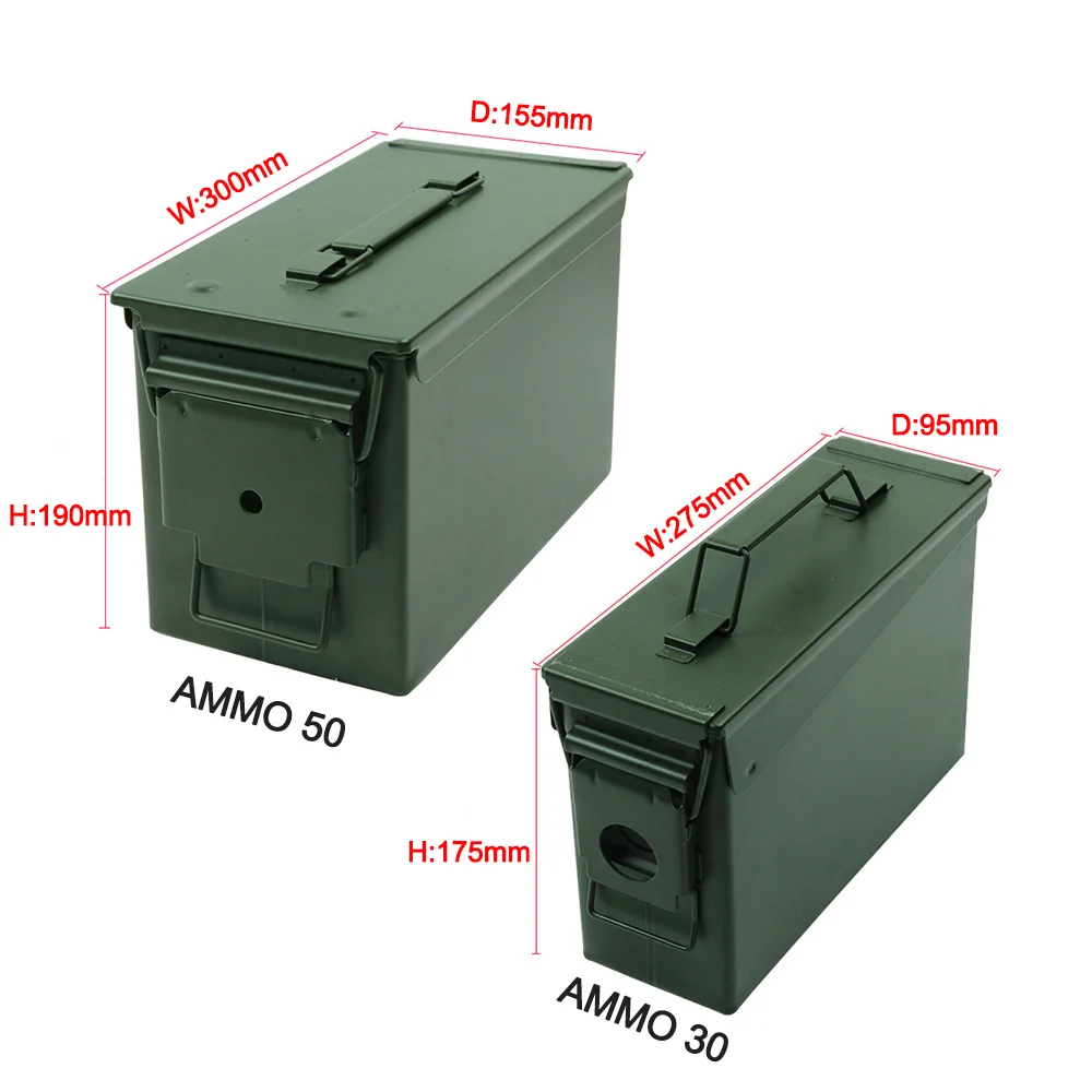 Günstige 30 + 50 Cal Sets Metall Ammo Fall Kann Wasserdicht Militär und Armee Solide Stahl Halter Box für Langfristige kugel Wertsachen Lagerung