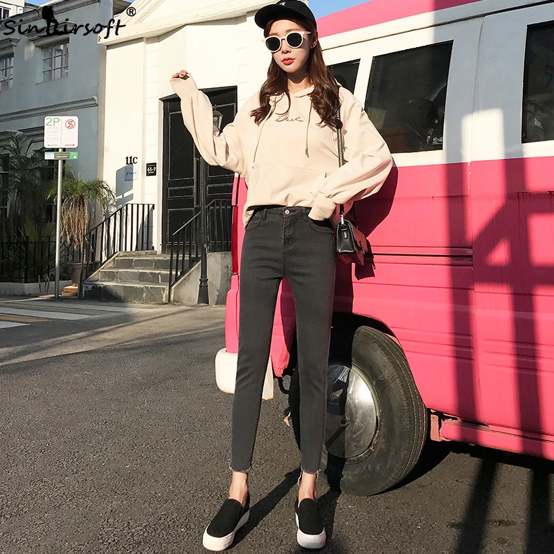 Корейский вариант тонких высокой талии джинсы Mujer женские модные трендовые дикие узкие ноги девять прямые джинсовые штаны из денима