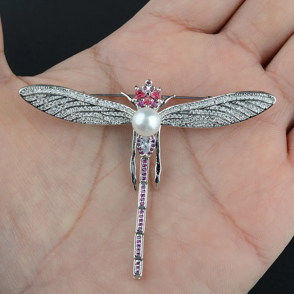 Women's Dragonfly High Quality Golden plated Paved CZ Necklace Pendant Brooch Cubic Zirconia Jewelry Connector DIY Jewellery Mak