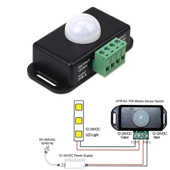 Interruptor de Sensor de movimiento PIR ajustable automático, Detector infrarrojo, módulo de interruptor de luz para lámpara de tira de luz LED, CC de 12V, 24V, 8A