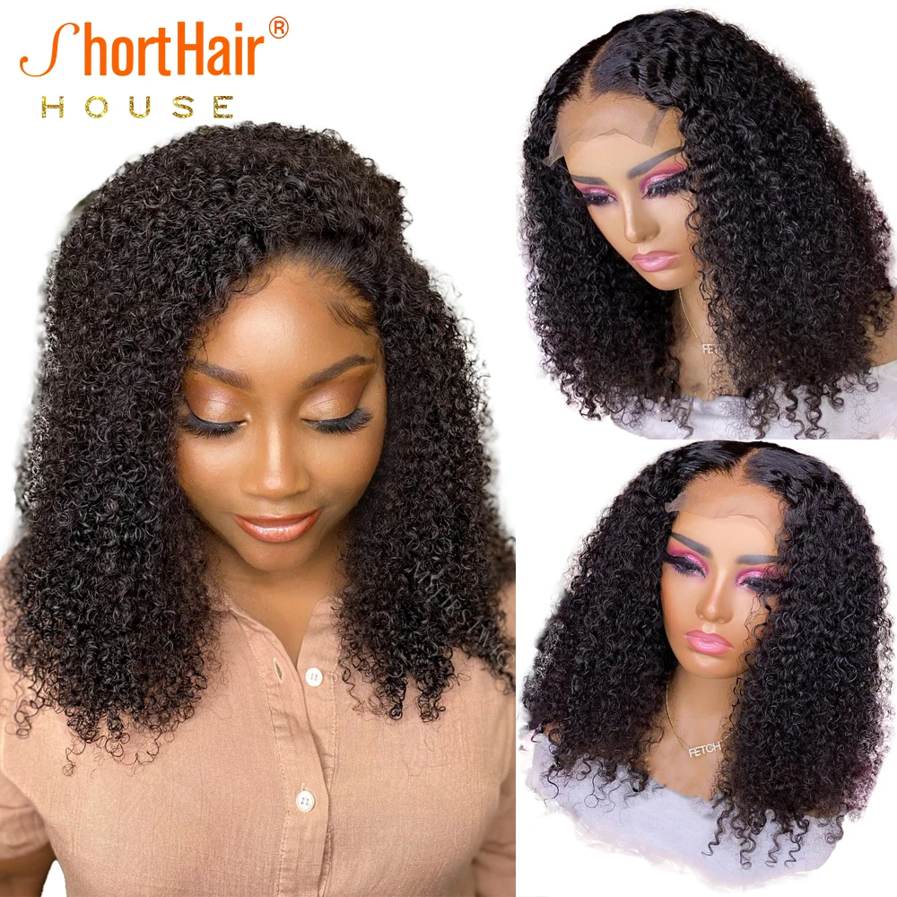 New Fashion Short Hair Afro Kinky Curly Lace Front Human Hair Wigs For Women Brazilian Remy Deep Curly Wig Prepluck 150 Density