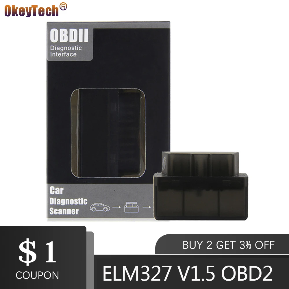 OkeyTech Мини ELM327 Bluetooth V1.5 OBD2 автомобильный диагностический инструмент сканер Elm-327 OBDII адаптер Авто диагностический инструмент для Android