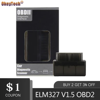 OkeyTech Mini ELM327 Bluetooth V1.5 OBD2 Car Diagnostic-Tool Scanner Elm-327 OBDII Adapter Auto Diagnostic Tool For Android obd2 obd ii wireless v2 1 super mini elm327 bluetooth interface car scanner diagnostic tool elm 327 for android torque windows