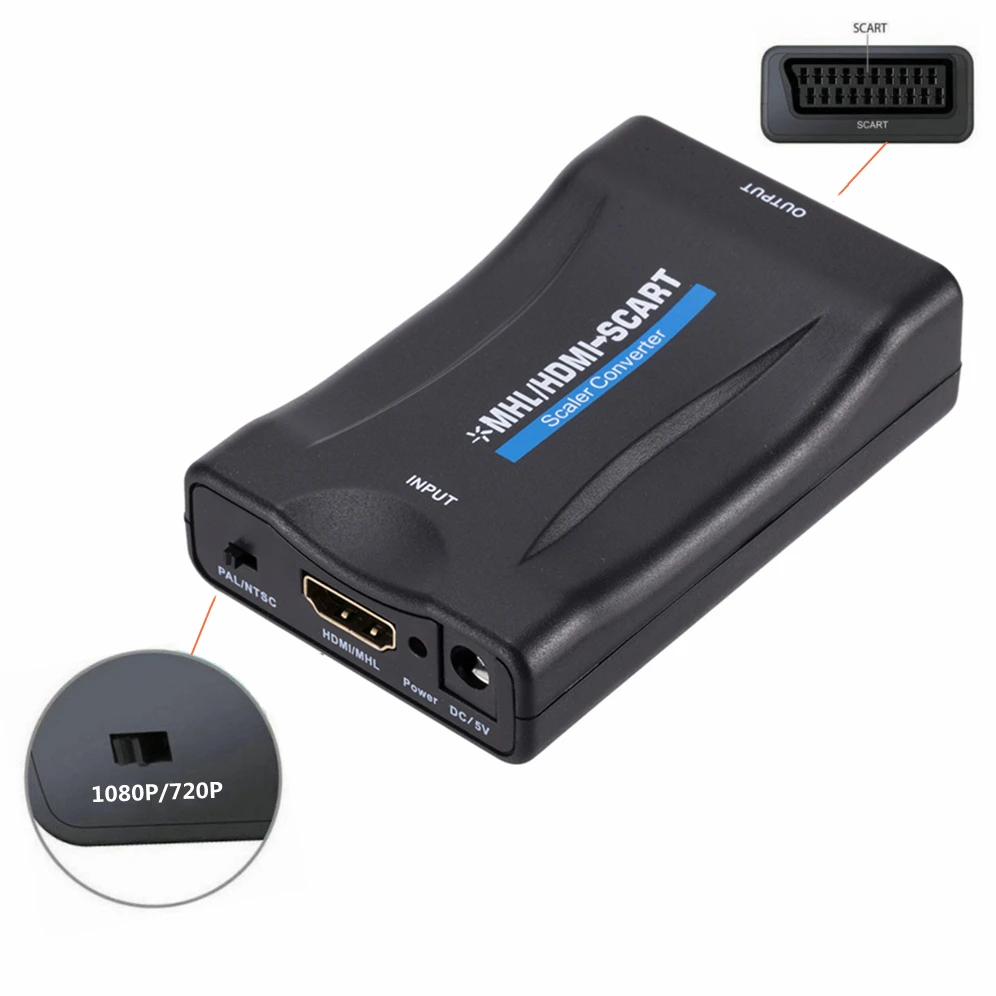 SCART To HDMI Video Audio Upscale Converter Adapter,1080P,DC Cable,Plug and Play,for HD TV DVD,Sky Box STB,audio video converter adapter