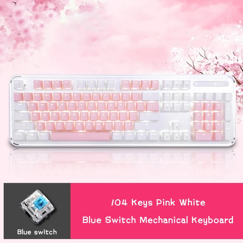 RK960 104 Keys Pink Mechanical Gaming Keyboard PBT Keycaps USB Wired Gamer Keyboard For PC/Laptop With All Keys Anti-ghosting