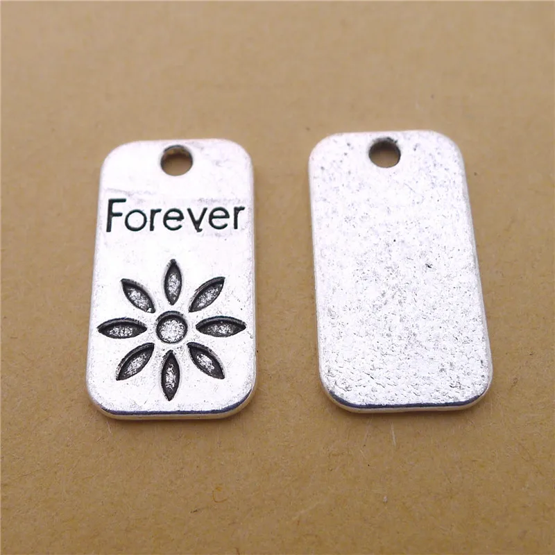 

100Pcs/lot Metal Forever Charms 13x23MM Flower Letter Charms for Jewelry Making