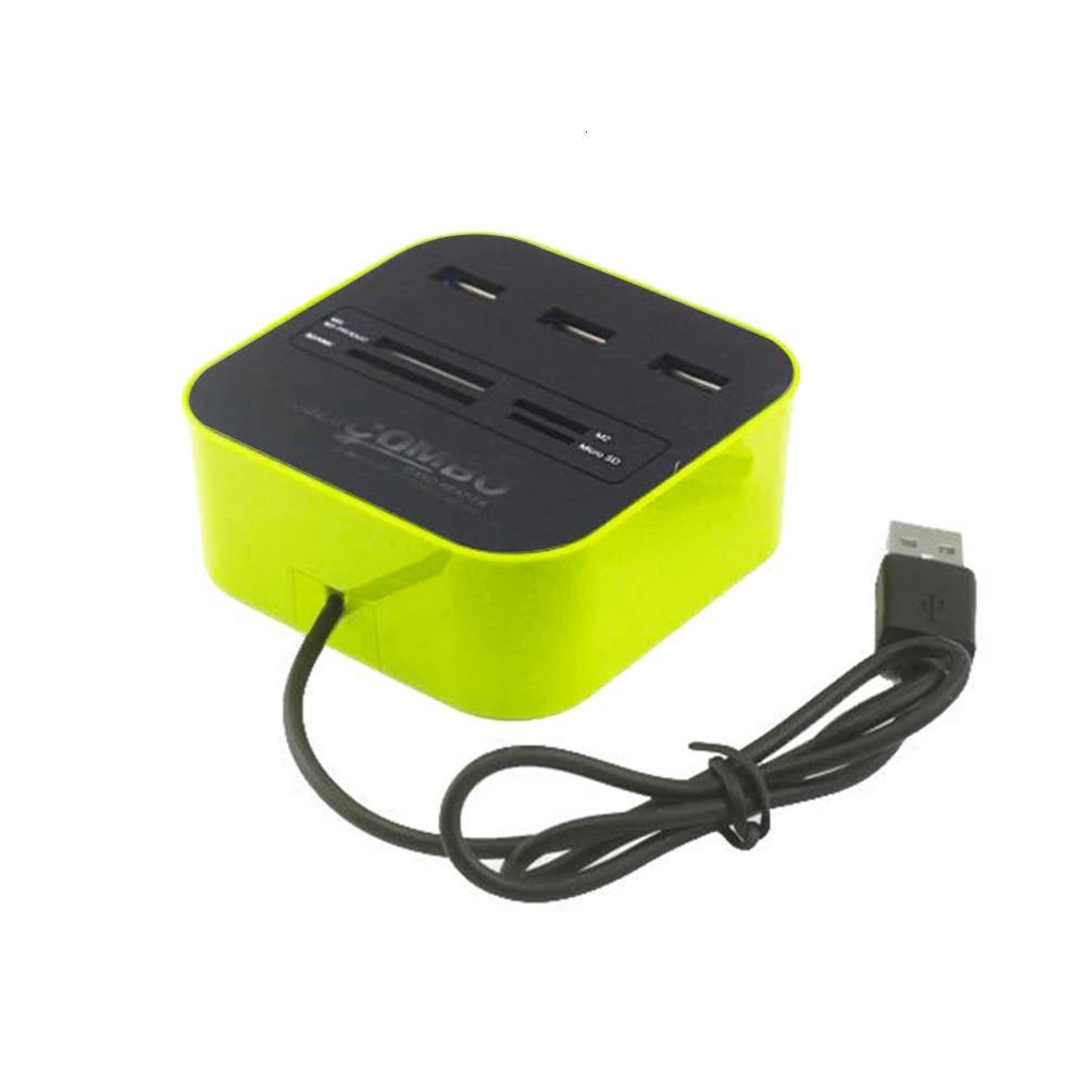 Green Usb-хаб 2,0 Мульти USB 3 порта USB Высокоскоростной разветвитель многофункциональный концентратор Поддержка SD M2 MS TF USB карта широко совместимая Универсальная - Цвет: Green