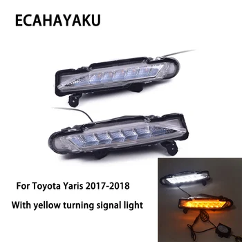 

ECAHAYAKU led day running light DRL For Toyota Yaris 2017 2018 Waterproof 12V Daylight fog lamp with Turn Signal style Relay