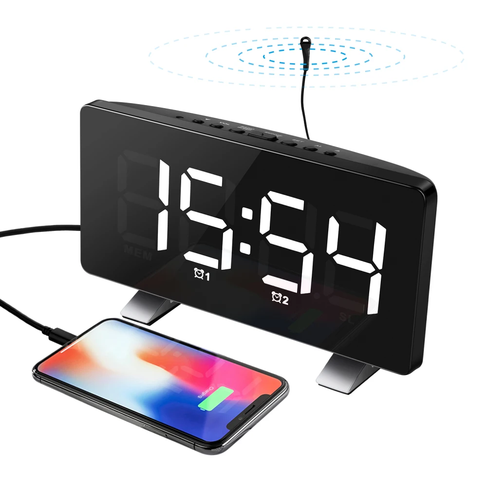 

LED Digital Alarm Clock USB Charger Ports For Iphone Computer Ipad Charge FM Radio Snooze Alarm Clock 12/24 Hour Setting Clock