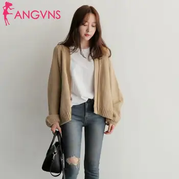 

New Women Casual V-Neck Long Sleeve None Front Open Winter Loose, Open, Solid Knitted Cardigan