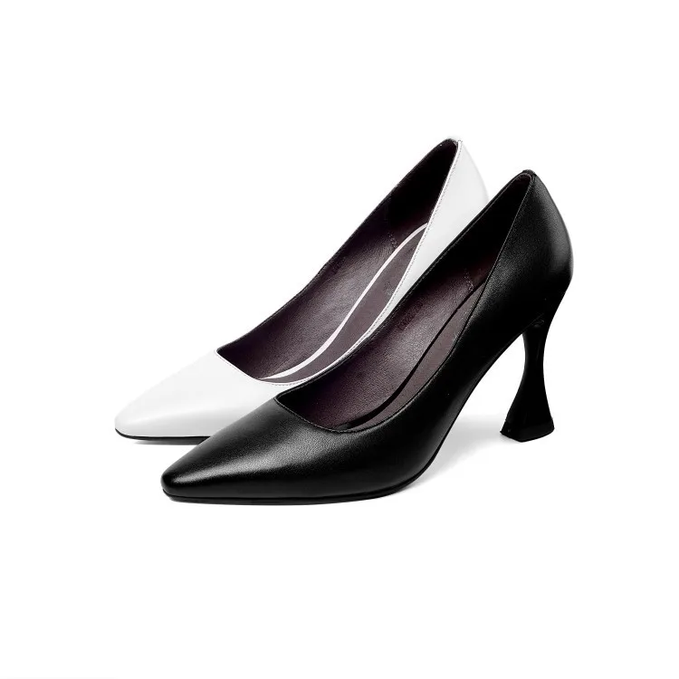 

High Quality Full-grain Leather High Heel Shoes Business Work Thin Heeled WOMEN'S Shoes Genuine Leather Shallow Mouth Pointed Lo