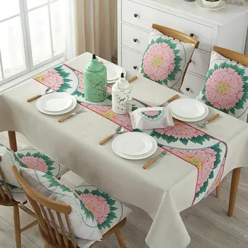 

Cotton Linen Chinese Tablecloth Rectangular Pink Peony Table Cloth Waterproof Flower Wedding Banquet Dining Table Cover