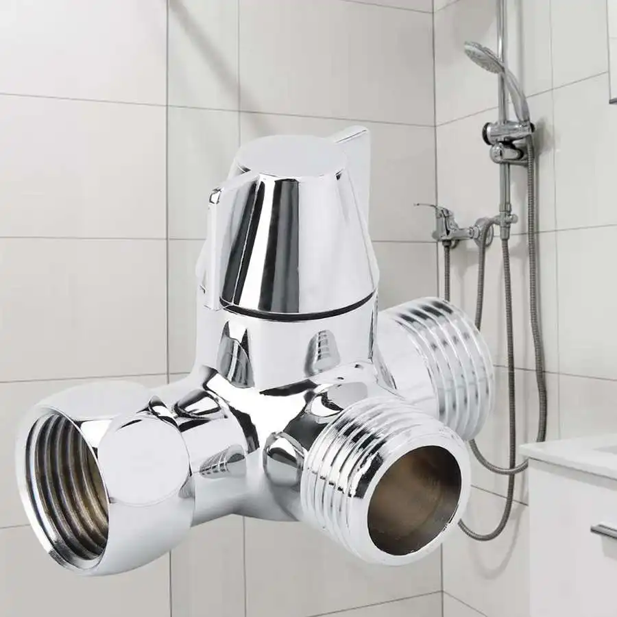G1/2" 3-way Water Diverter T-shaped Adapter Adjustable Water Diverter Valve Toilet Bidet Shower Separator Faucet Splitter