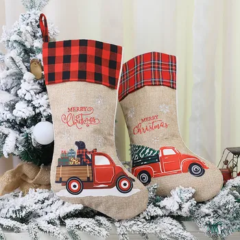 

Christmas decorations for doll Pendant Decorations Red And Black Linen Car Pattern Christmas Socks Set рождество boże narodzenie