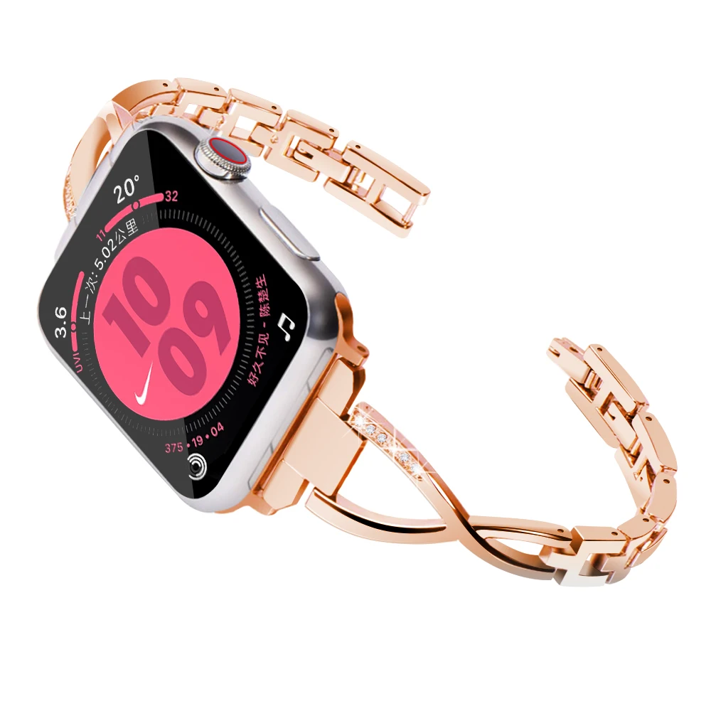 Женский ремешок для часов Apple Watch 38 мм 42 мм 40 мм 44 мм бриллиантовый браслет из нержавеющей стали для iwatch серии 5 4 3 2 1 ремешок - Цвет ремешка: Rose gold