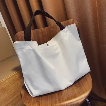 

HIFAR Woman canvas Shoulder Bag Reusable Shopping Bags Tote Female Handbag High Capacity Women Casual Solid Color Shoulder Bag